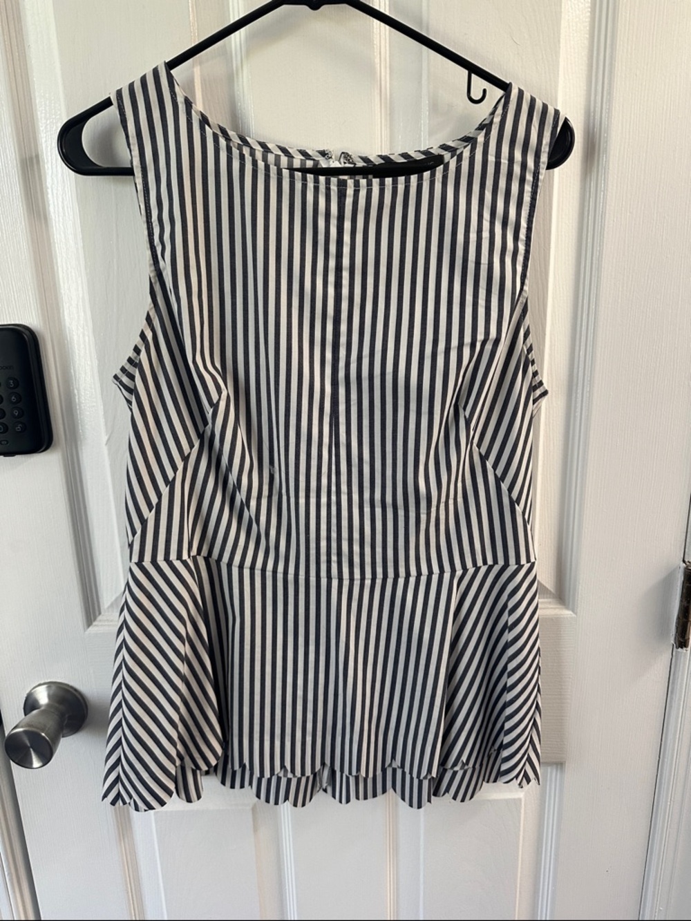 Banana Republic Black & White Striped Sleeveless Peplum Top